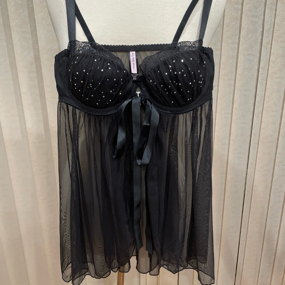 VICTORIA SECRET SEXY LITTLE THING CRYSTAL BRA SHEER CHIFFON ROMANCE NIGHTLY 36B